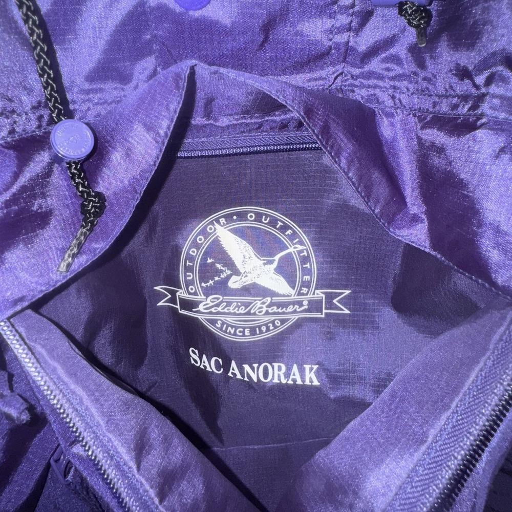 Vintage Eddie Bauer Purple Packable Sac Anorak Windbreaker Jacket Hooded XL - Picture 5 of 7